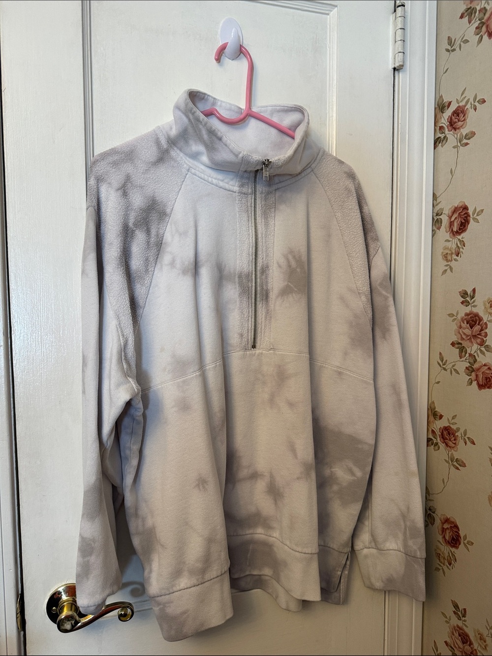 🩶 VS PINK Light Gray Tie-Dye Half-Zip Pullover Sweater Sz XL